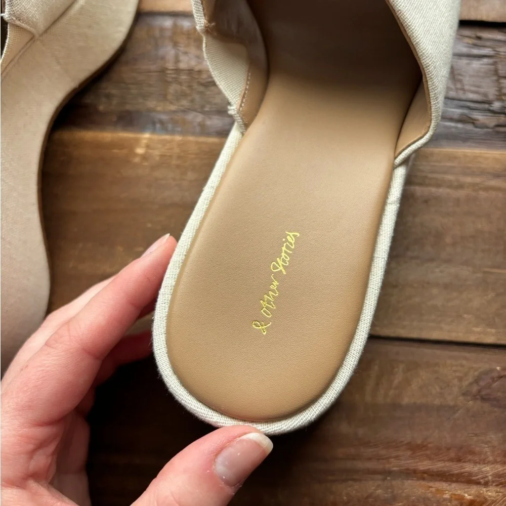 & Other Stories Canvas Cream Platform Mules Chunky Sole Size 38 / US 7